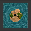 Small Island With Palm Trees And Person Surrounded By Blue Water