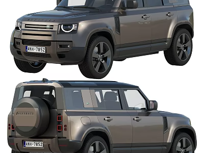 Gray Land Rover Defender Front And Rear Views 3d model