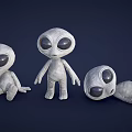 Set Of Three Gray Alien Plush Dolls With Large Eyes In Different Poses
