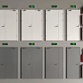 Various Double Doors In White And Gray Colors With Safety Equipment