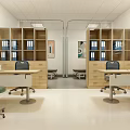 Medical Examination Room Featuring Wooden Door White Walls Ceiling Lights Medical Image Display And Tables