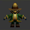 Cute Cartoon Character With Yellow Straw Hat And Green Coat