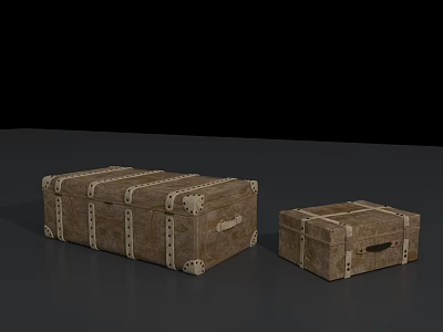 Vintage Wooden Chests Large And Small With Metal Rivets And Retro Design 3d model