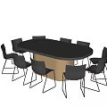 Oval Conference Table With Black Tabletop Light Base And Gray Metal Leg Chairs