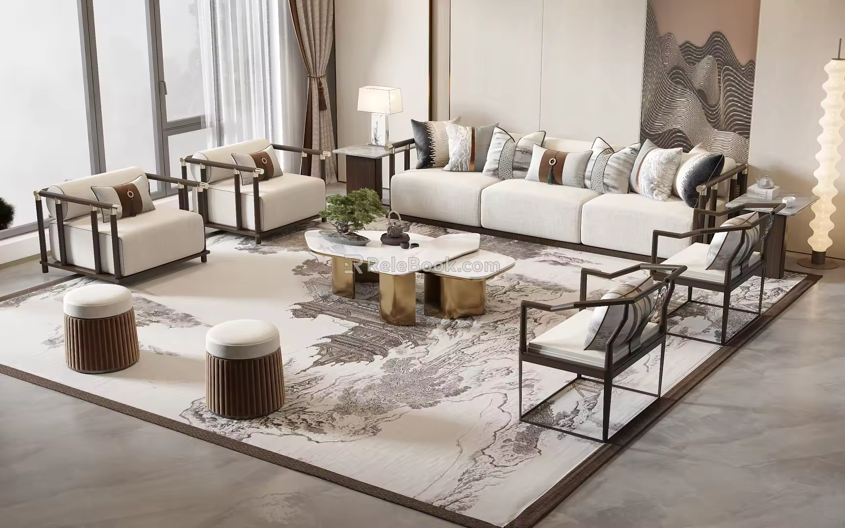 New Chinese Sofa Coffee Table Combination 3d model