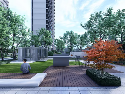 Modern Garden Wall Design In Landscaped Residential Area With Green Lawn Trees And Seating 3d model