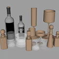 Elegant Wine Bottles And Glasses With Glass Metal Decorative Vessels On