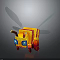 Colorful Blocky Bee Animated Character With Big Blue Eyes And Transparent Wings