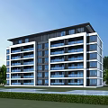 Modern Multi Storey Residential Building With Balconies Lush Lawn And Green Trees