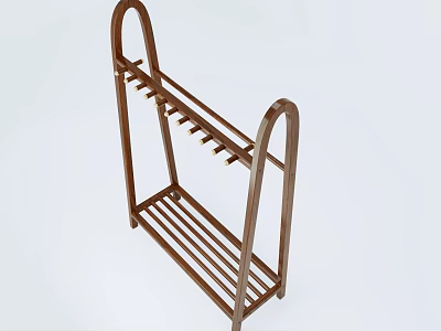 Sturdy Wooden Storage Rack With Arched Frame And Tiered Shelves For Home Organization 3d model