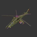 Green Military Helicopter 3D Model With Rotors Side View And Exterior