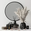Minimalist Decorative Ornament Set With Round Mirror Dried Pampas Grass And Black Vase