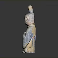 Ancient Traditional Human Figure Sculpture With Carved Robe Clasped Hands And Hair Bun Headdress