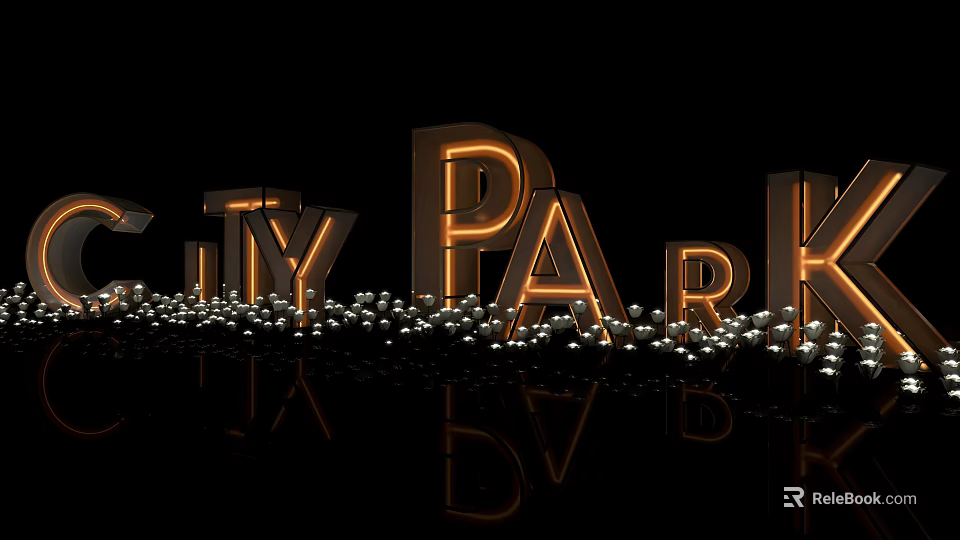 City Park 3D Letters Design With Illuminated Edges And Reflective Decorative Beads 3d model 