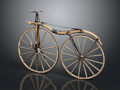 Vintage Bicycle With Wooden Wheels Classic Design And Large Spokes 3d model