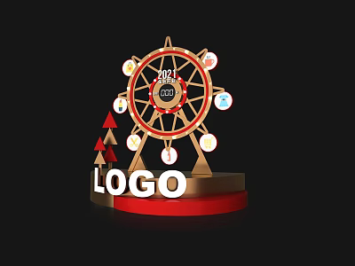 Decorative Ferris Wheel With 2024 Logo Triangular Decorations And Red Base 3d model