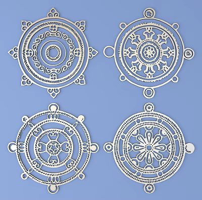 Intricate Circular Carvings With Detailed Floral And Geometric Patterns As Decorative Design Elements 3d model