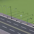 Variety of Outdoor Street Lights Along Roadside with Green Grass and Blue Sky