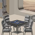 Modern Gray Mahjong Table Set With Four Chairs In Indoor Living Room