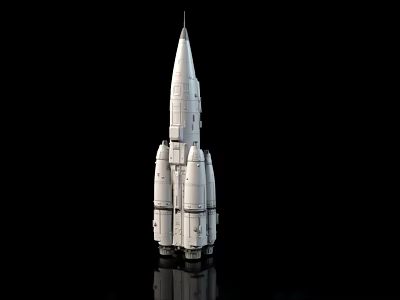 White Space Exploration Rocket Model With Multi Boosters On Black Background 3d model