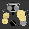 Musical Instruments Complete Drum Set With Black Shells Gold Cymbals Drumsticks And Stands For Music Enthusiasts