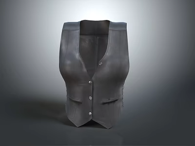Classic Black Leather Vest With Button Front And Side Pockets Design 3d model