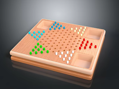 Wooden Family Board Game With Colorful Marbles And Storage Grooves For Indoor Leisure 3d model