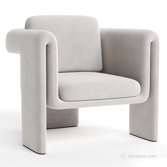 Modern Minimalist Single Sofa Light Gray Fabric With Rounded Arms And Simple Structure 3d model 