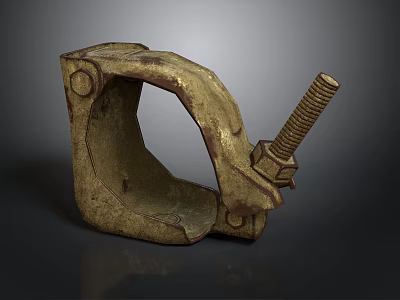 Rusty Metal C Shaped Clamp With Bolt Mechanism Vintage Industrial Equipment 3d model