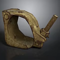 Rusty Metal C Shaped Clamp With Bolt Mechanism Vintage Industrial Equipment