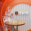 Modern Scene With Orange Circular Background Silver Figure Round Table And Chair