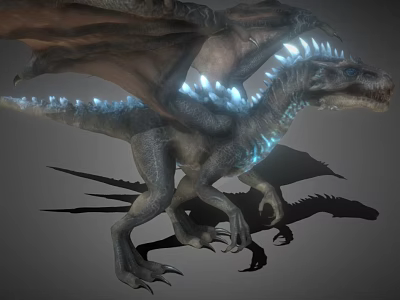 Mythical Dragon With Glowing Blue Spines Wings And Scaly Gray Skin 3d model