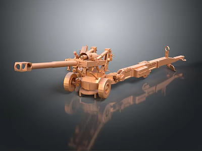 Golden Vintage Artillery Model With Wheels Tow Bar And Detailed Design 3d model