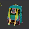 Turquoise and Purple Backpack with Yellow Straps Circular Patch and Baron Design 3d model