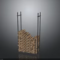 Firewood Storage Rack With Stacked Wooden Logs And Metal Frame Design
