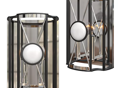 Modern Wall Lamp With Geometric Metal Frame Glass Panel And Round Light Shade 3d model