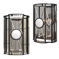 Modern Wall Lamp With Geometric Metal Frame Glass Panel And Round Light Shade