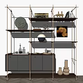 Modern Metal Frame Shelving Unit With Wooden Shelves And Decorative Items