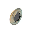 Golden Circular Wall Decor With Spiral Metallic Texture Central Opening Reflects Outdoor Building Nature View