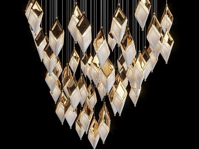 Modern Elegant Chandelier With Diamond Shaped Gold And White Pendants For Interior Decor 3d model