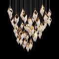 Modern Elegant Chandelier With Diamond Shaped Gold And White Pendants For Interior Decor