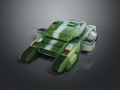 Green Military Tank With White Stripes Modern Armor And Front Cannon Design 3d model