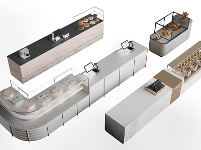 Modern Bar Counter Design With Glass Display Shelves Cash Register And Marble Countertop 3d model