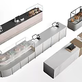 Modern Bar Counter Design With Glass Display Shelves Cash Register And Marble Countertop