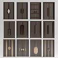 Elegant Double Doors With Multiple Metal Handles And Decorative Panel Designs 3d model