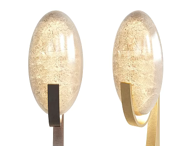 Pair of Textured Transparent Glass Wall Lamps with Black and Gold Metal Bases 3d model