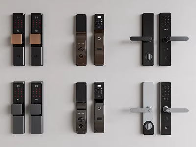 Modern Smart Door Handles With Digital Keypad And Lever Designs In Black Gray 3d model