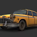Vintage Yellow Taxi Car With Classic Design Checkerboard Stripes And Roof Sign