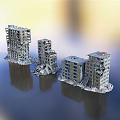 Collapsed Urban Buildings With Damaged Structures Ruined Debris And Exterior View