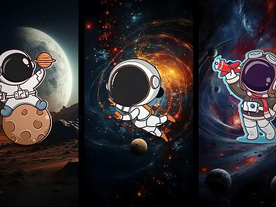 Space Themed Astronaut Wall Decor With Planets 3d model Space Themed Astronaut Wall Decor With Planets 3d model